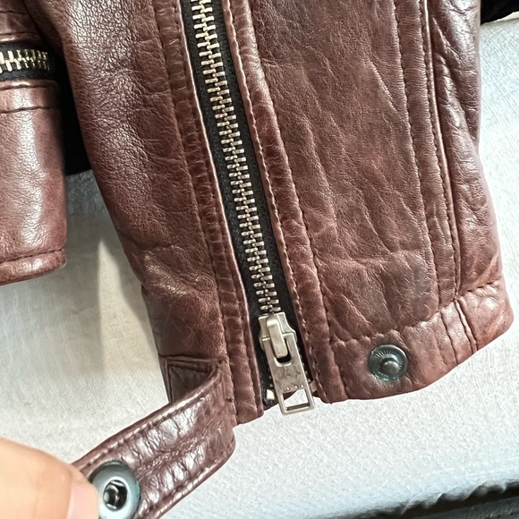 All Saints Conroy Crinkled Bike Jacket in Oxblood - Picture 6 of 11